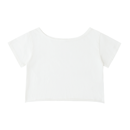 Off-Shoulder Rolled Hem Cotton T-Shirt