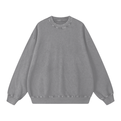 Sweatshirt,Casual,Street,Pure Cotton,Washed,Long Sleeve,Drop Shoulder,Spring,Autumn,Winter