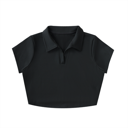 V-Neck Lapel Crop Top