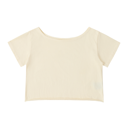 Off-Shoulder Rolled Hem Cotton T-Shirt