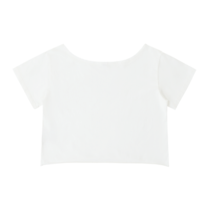 Off-Shoulder Rolled Hem Cotton T-Shirt