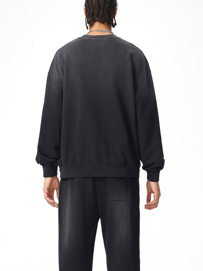 Sweatshirt,Street,Pure Cotton,Washed,Long Sleeve,Drop Shoulder,Round Neck,Spring,Autumn,Winter