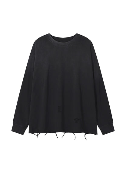 Sweatshirt,Casual,Street,Pure Cotton,Snow Wash,Long Sleeve,Drop Shoulder,Round Neck,Spring,Autumn