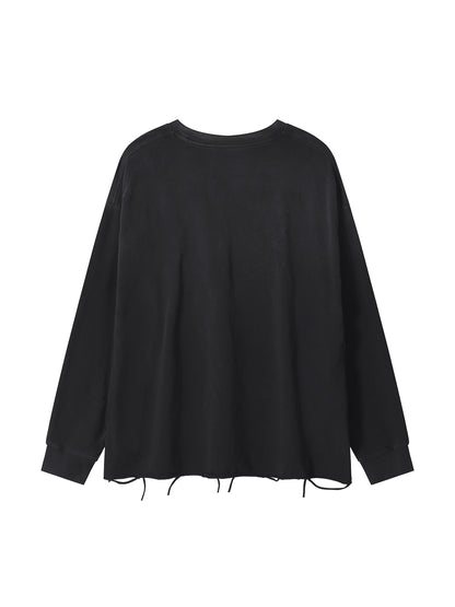 Sweatshirt,Casual,Street,Pure Cotton,Snow Wash,Long Sleeve,Drop Shoulder,Round Neck,Spring,Autumn