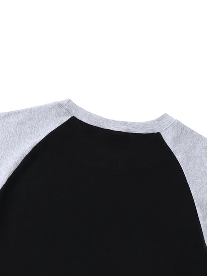 Color-Blocked Raglan Sleeve Crop Top