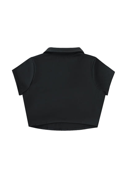 V-Neck Lapel Crop Top