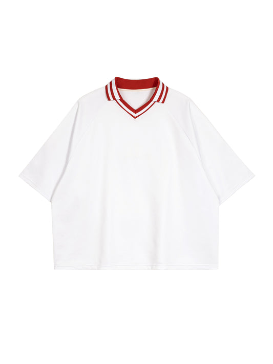Contrast Lapel Collar Boxy T-Shirt
