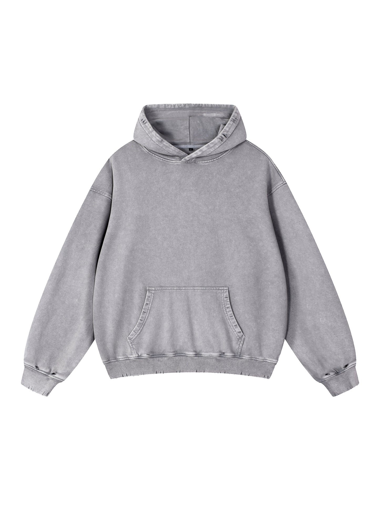 Sweatshirt,Street,Casual,Pure Cotton,Frayed,Pocket,Drop Shoulder,Hooded,Spring,Autumn