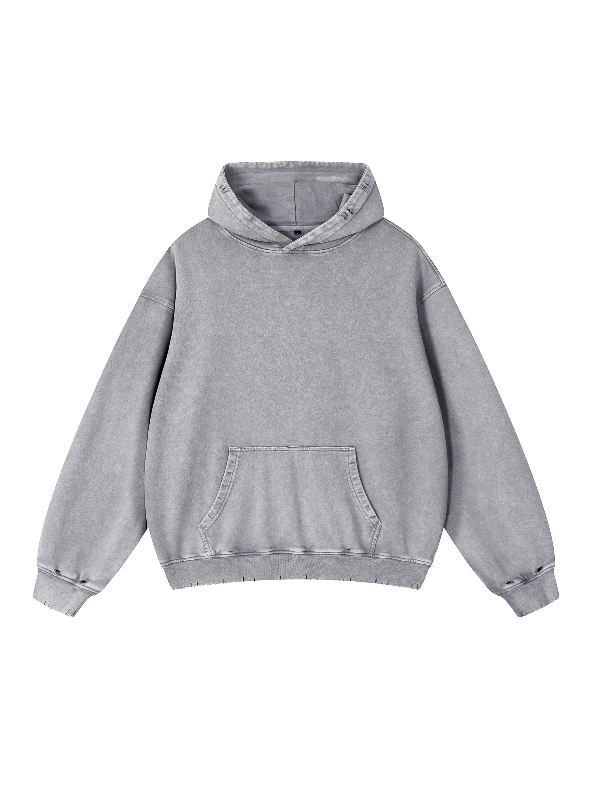 Sweatshirt,Street,Casual,Pure Cotton,Frayed,Pocket,Drop Shoulder,Hooded,Spring,Autumn