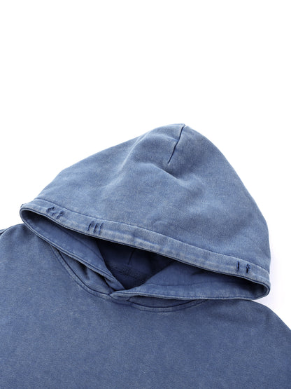 Sweatshirt,Street,Casual,Pure Cotton,Frayed,Pocket,Drop Shoulder,Hooded,Spring,Autumn
