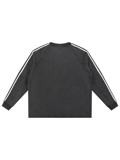 Sweatshirt,Casual,Preppy,Street,Pure Cotton,Snow Wash,Raglan Sleeve,Autumn