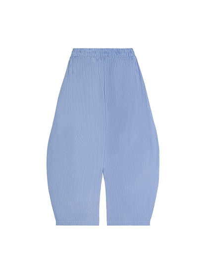 Vertical Stripe Drawstring Barrel Pants