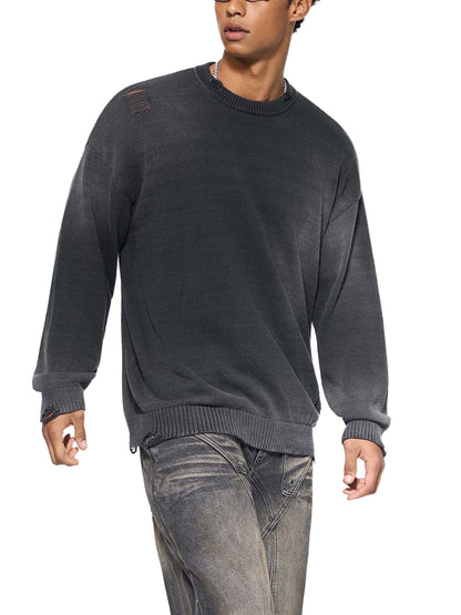 Sun Fade Distressed Ripped Crewneck sweater